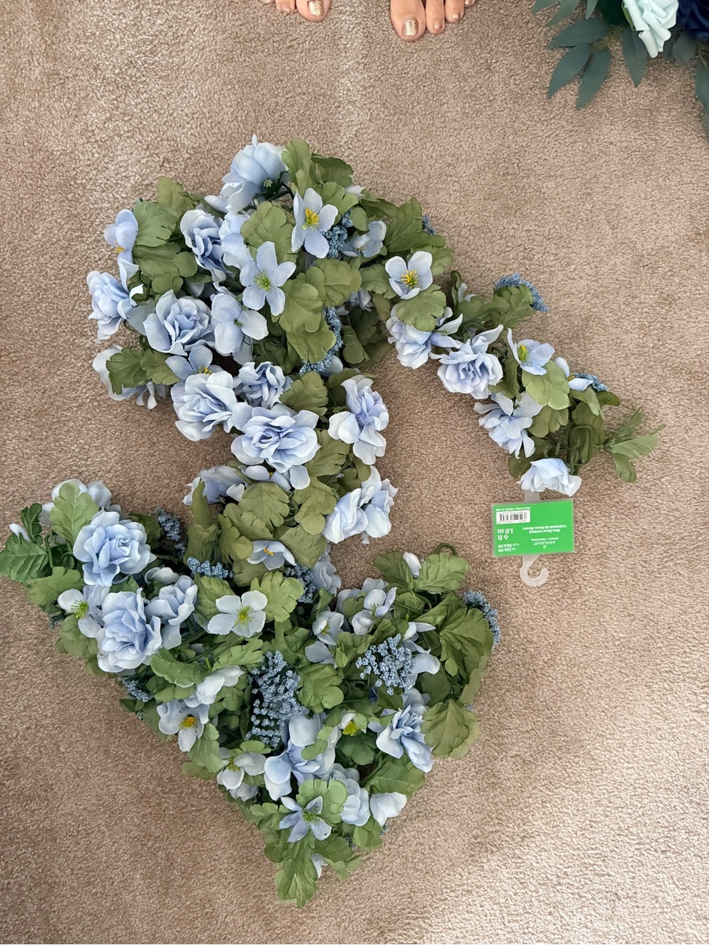 Artificial Light Blue Floral Garland Home Accent